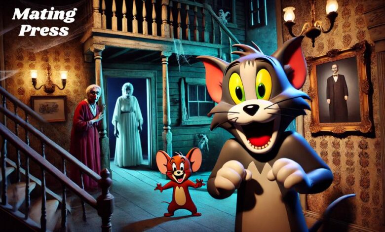 Tom and Jerry Mouse Scares House Lady Gif